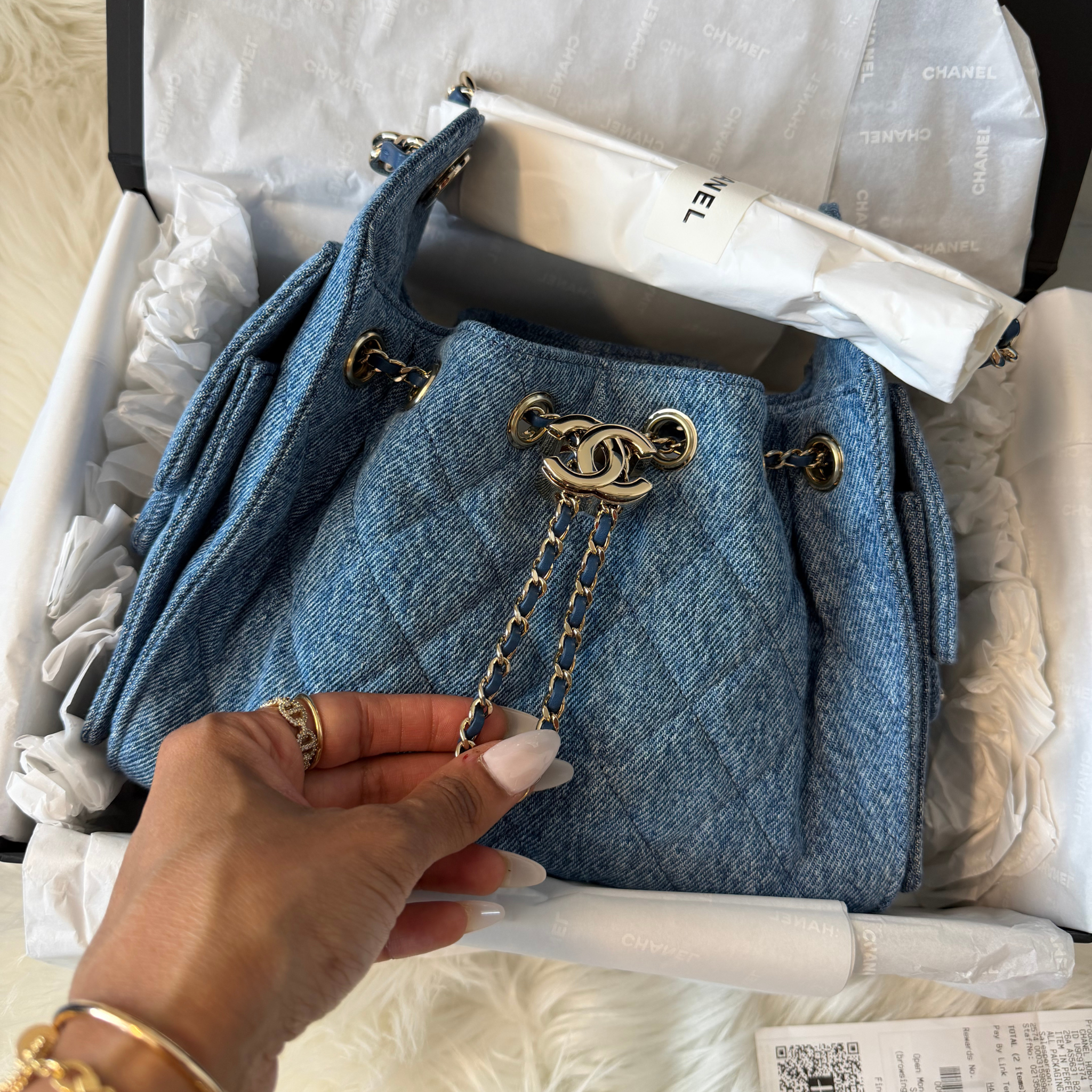 Chanel 25 Mini Handbag Blue with Signature Hardware