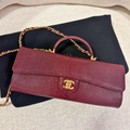 Chanel Long Clutch with Chain Burgundy Textured Leather with Gold Hardware